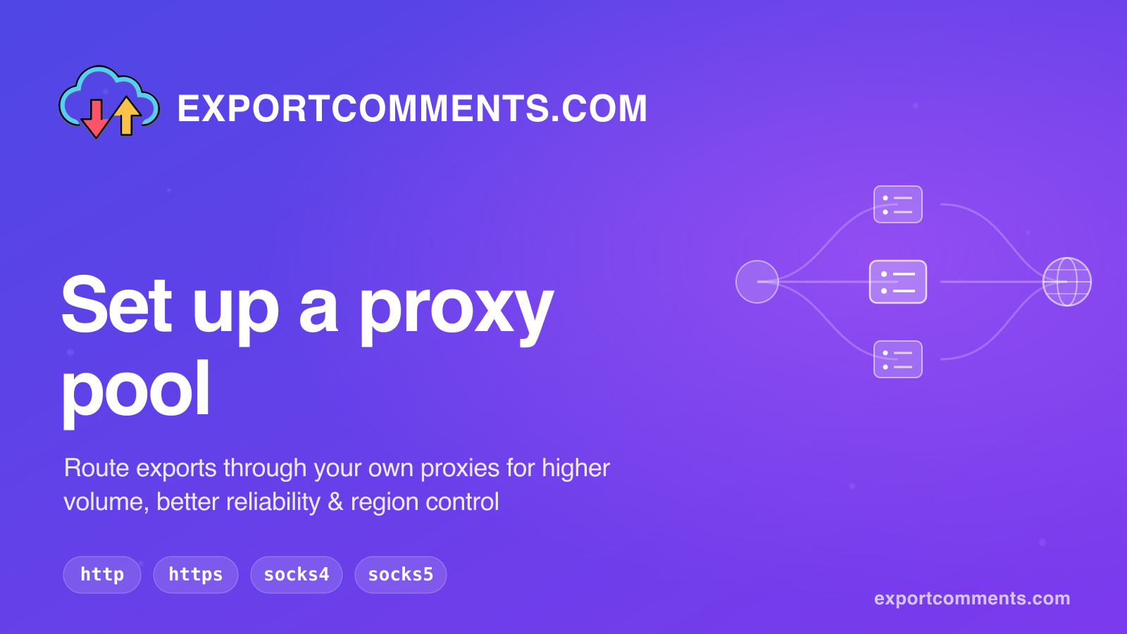 Set up a proxy pool on ExportComments — route exports through your own proxies